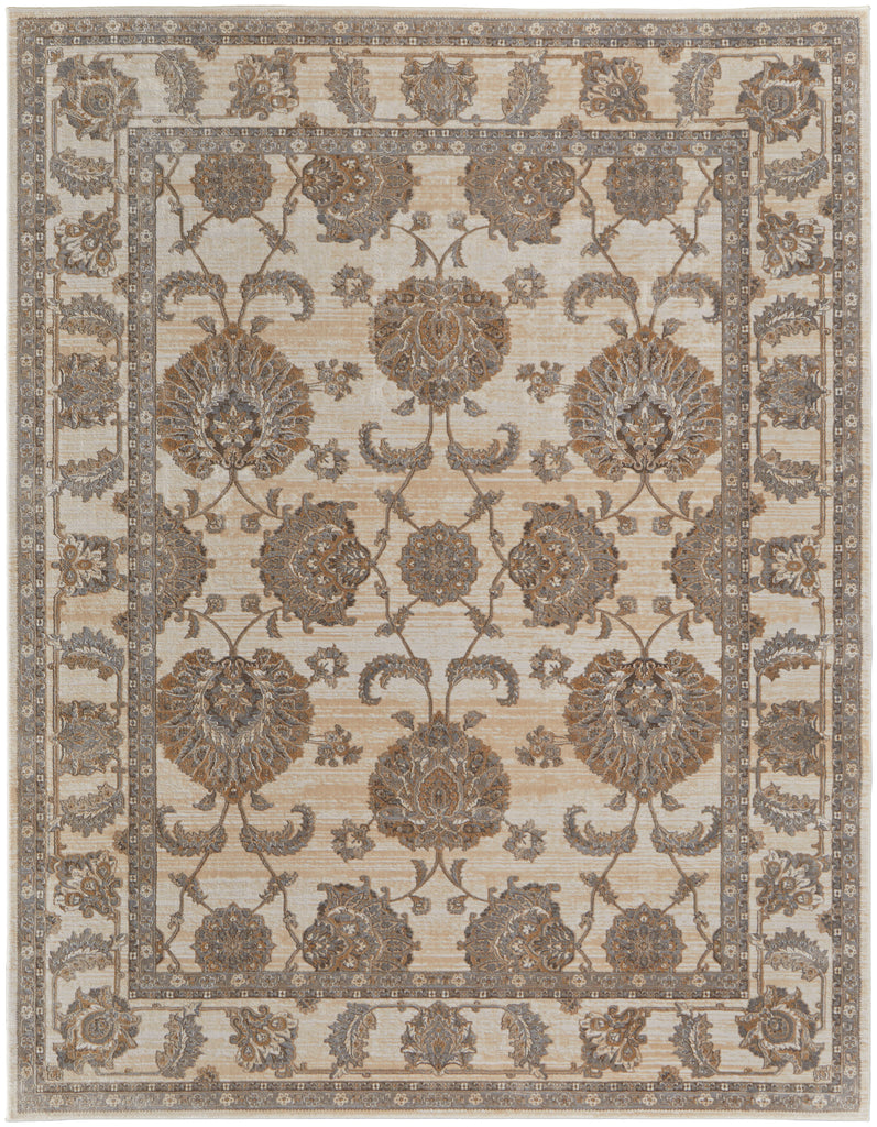 Celene Traditional Bordered Tan Ivory Brown Area Rug (3'9" x 5'7")