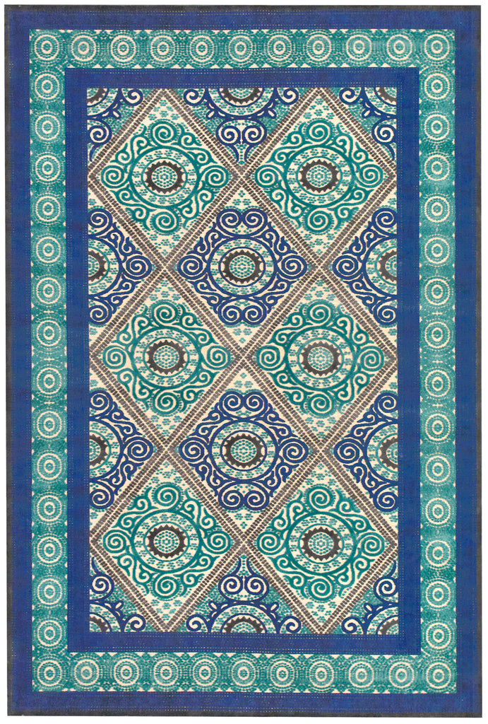 Saphir Callo Modern Diamond Blue Green Ivory Area Rug (7'6" x 10'6")