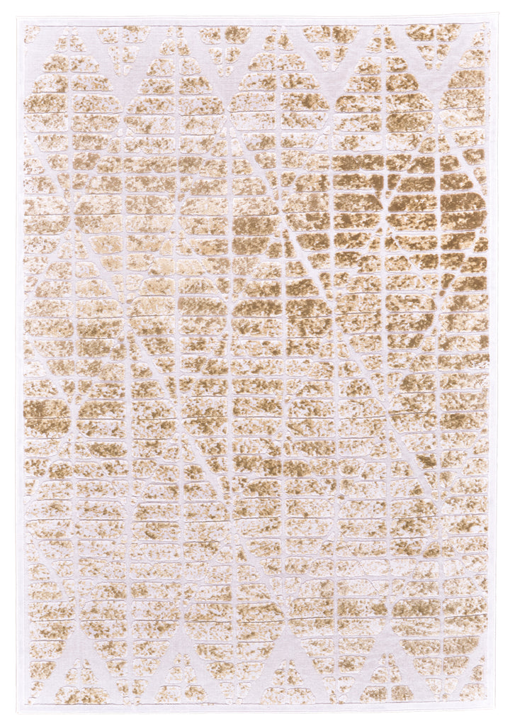 Soho Lyra Modern Diamond White Taupe Area Rug (5'3" x 7'6")