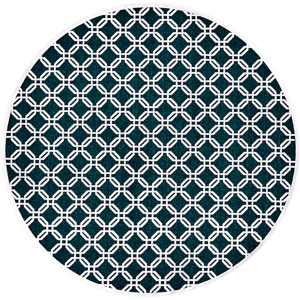 Saphir Mira Modern Trellis Lattice Blue Green White Area Rug (7'6" x 7'6")