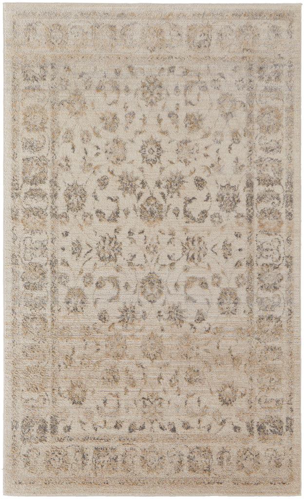 Camellia Transitional Floral Botanical Ivory Gray Area Rug (8' x 10' / Pattern 1)