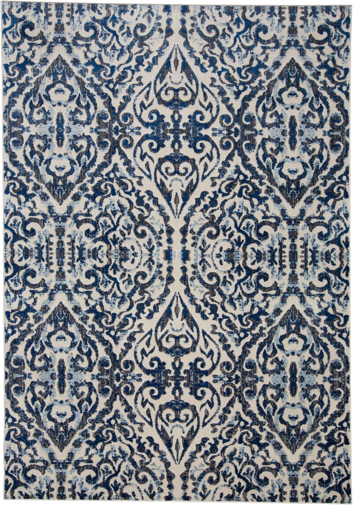 Milton Modern Ikat Blue Ivory Black Area Rug (6'7" x 9'6")