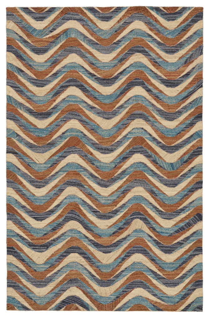 Bermuda Transitional Geometric Blue Brown Ivory Area Rug (5' x 8')