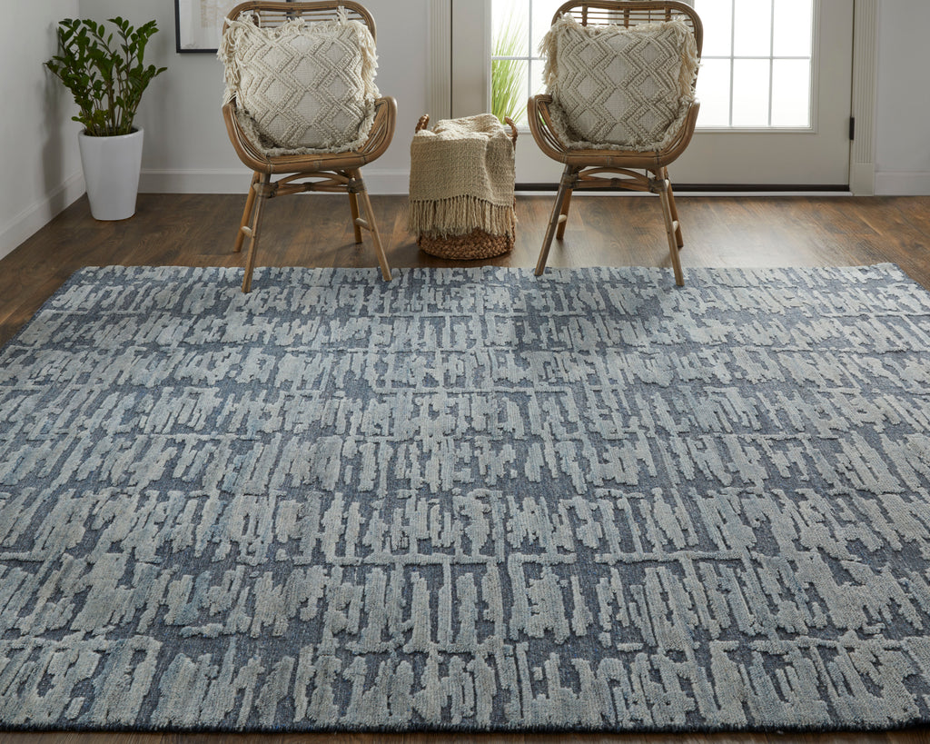 Berwyn Modern Abstract Blue Silver Gray Area Rug (8'6" x 11'6")