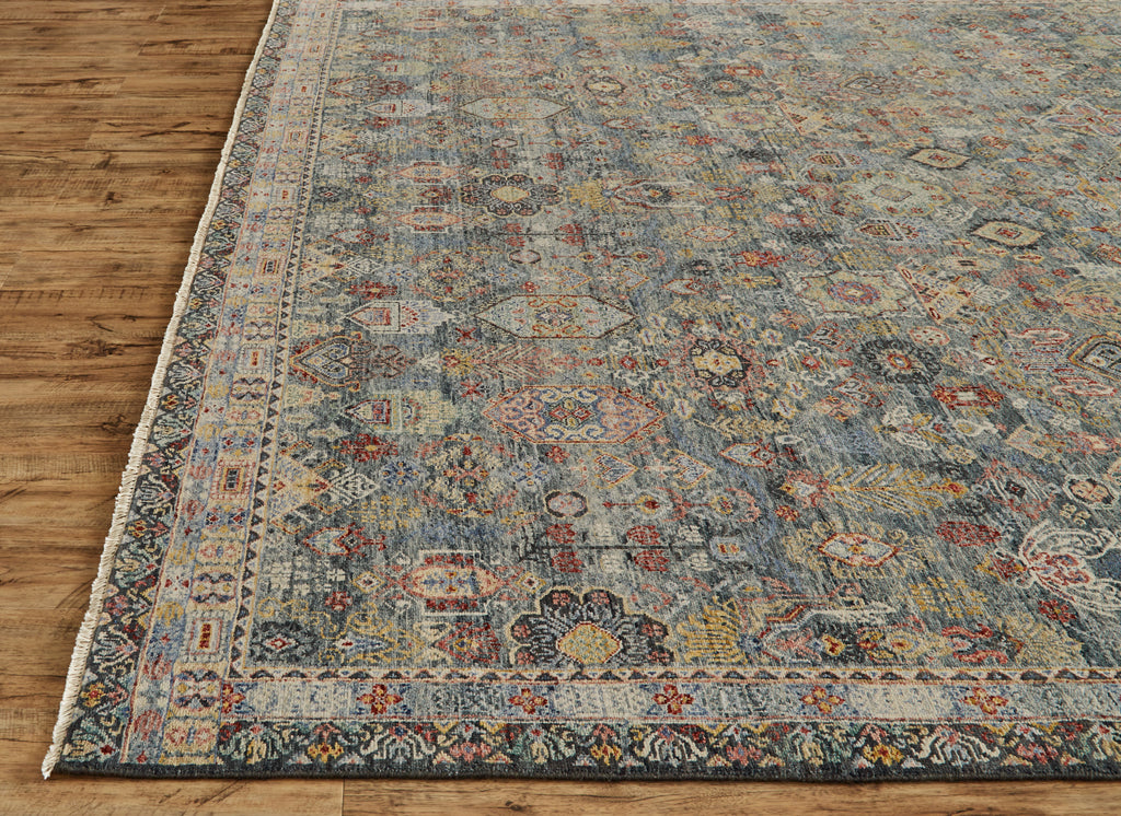 Atarah Transitional Medallion Taupe Blue Gold Area Rug (5'6" x 8'6")