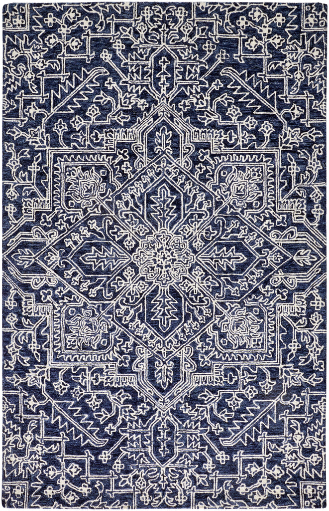 Belfort Transitional Medallion Blue Ivory Area Rug (10' x 14' / Pattern 1)