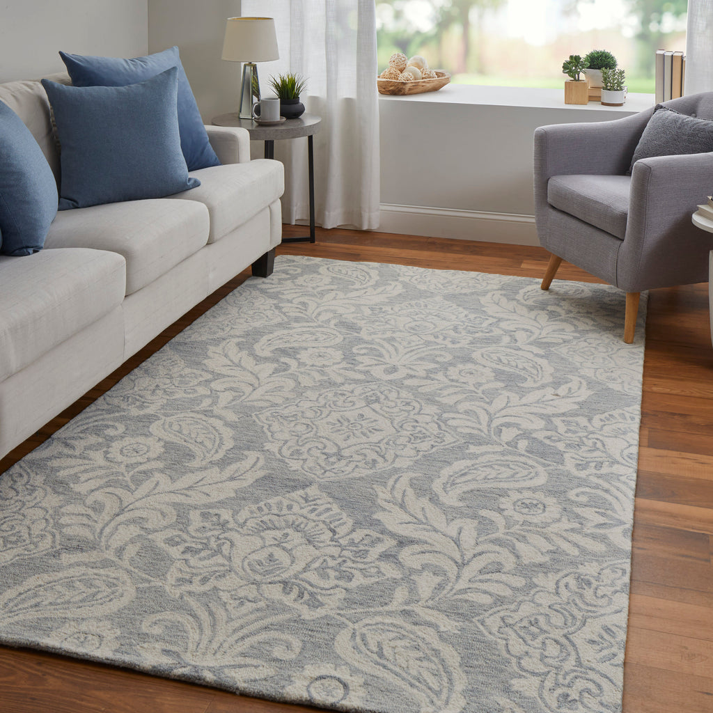 Belfort Transitional Medallion Blue Ivory Area Rug (12' x 15' / Pattern 2)