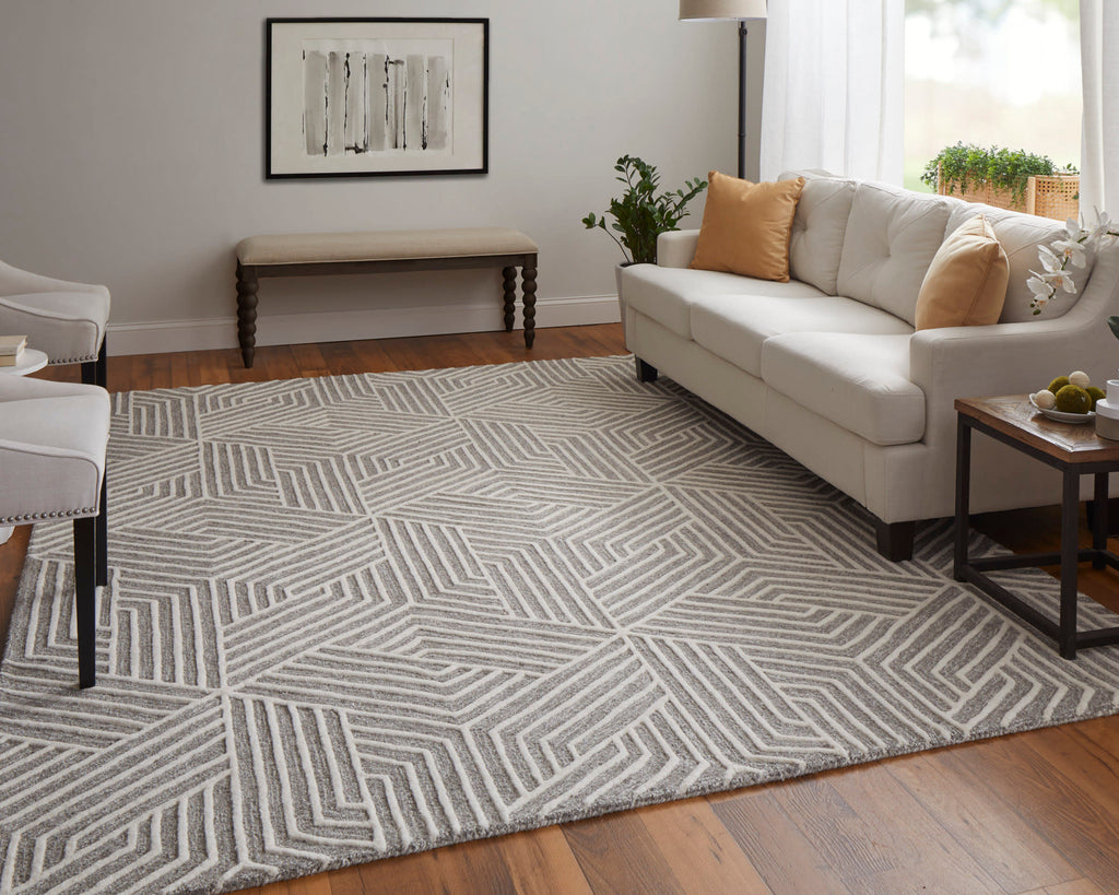 Lytton Modern Geometric Gray Ivory Area Rug (5' x 8')