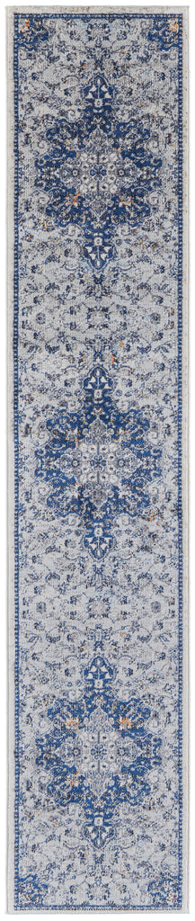 Bellini Transitional Medallion Gray Ivory Blue Area Rug (2' x 8')