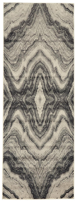 Katari Transitional Abstract Gray Ivory Tan Area Rug (6'7" x 9'6")