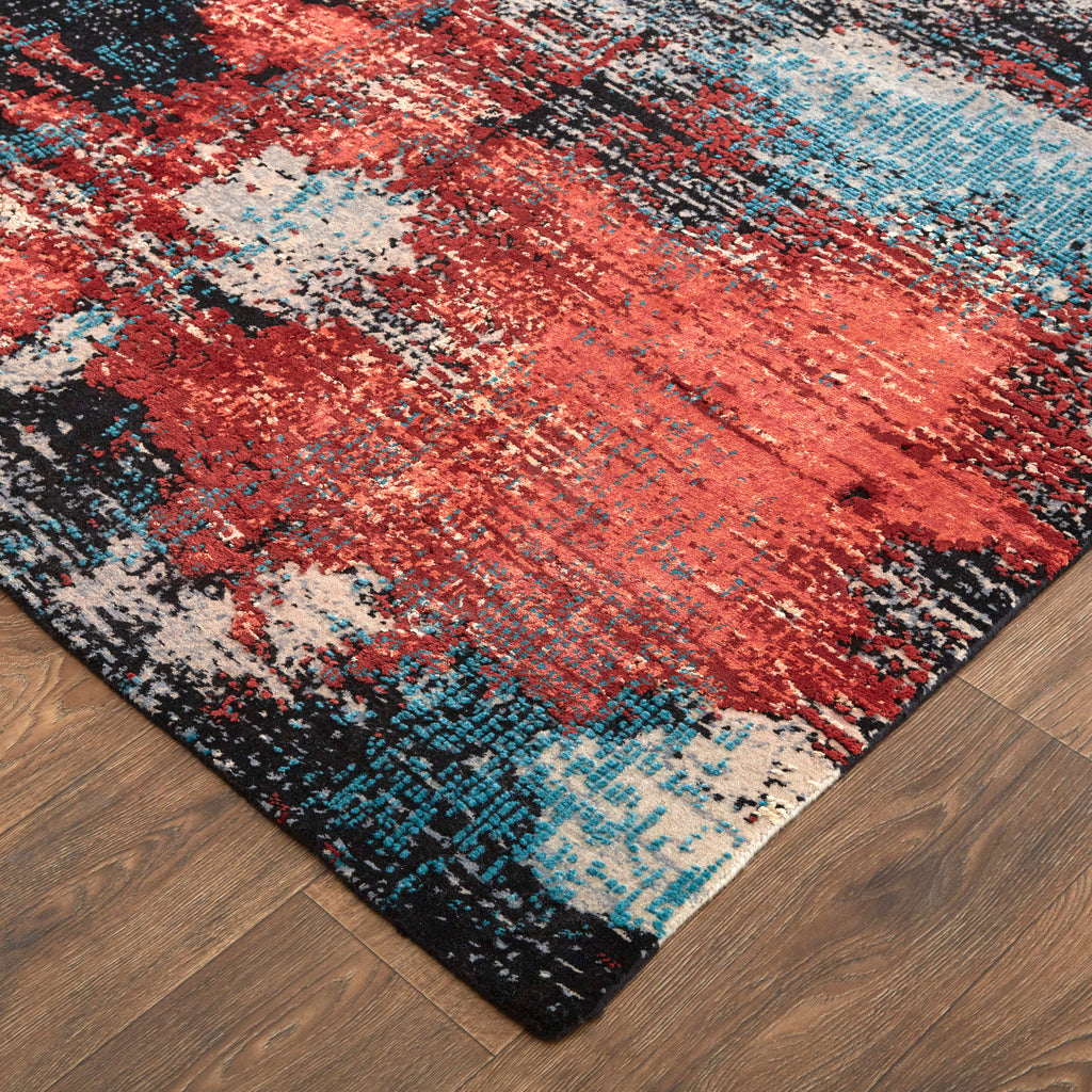 Mcdermott Modern Abstract Red Blue Ivory Area Rug (4' x 6')