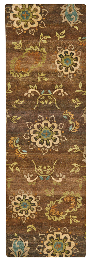 Amzad Transitional Floral Botanical Brown Tan Green Area Rug (2'6" x 8')