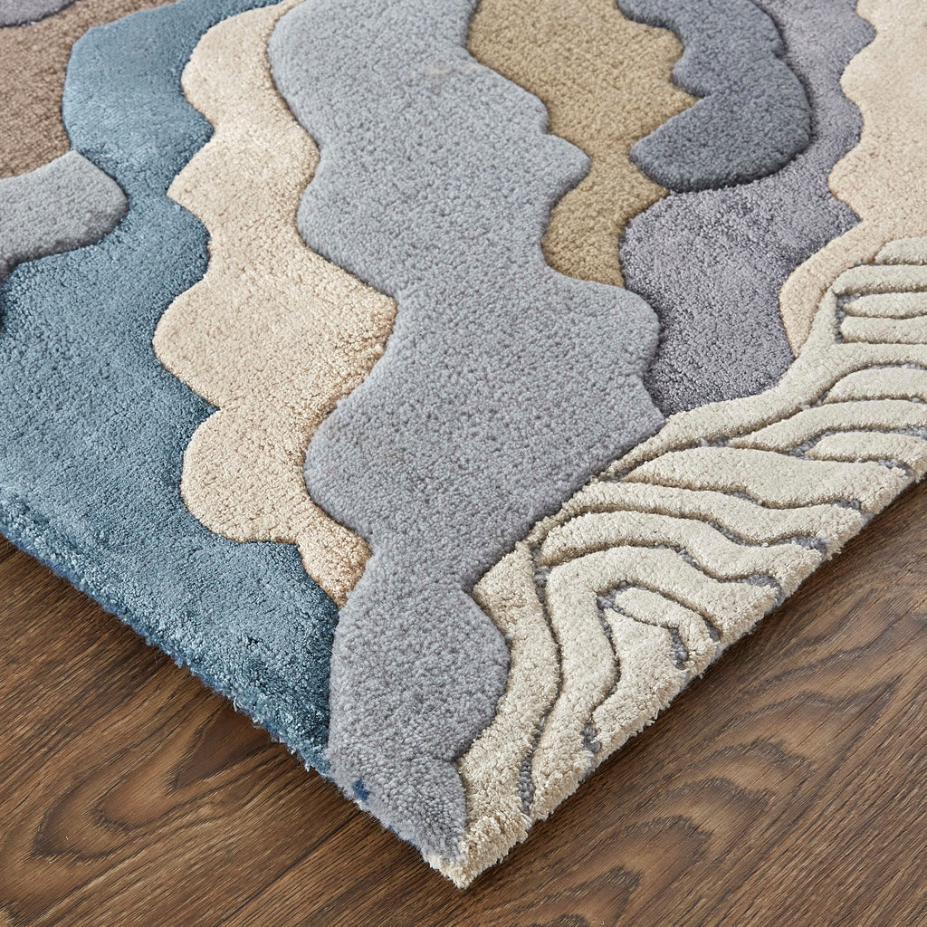 Serrano Transitional Abstract Tan Brown Blue Area Rug (10' x 14' / Pattern 1)