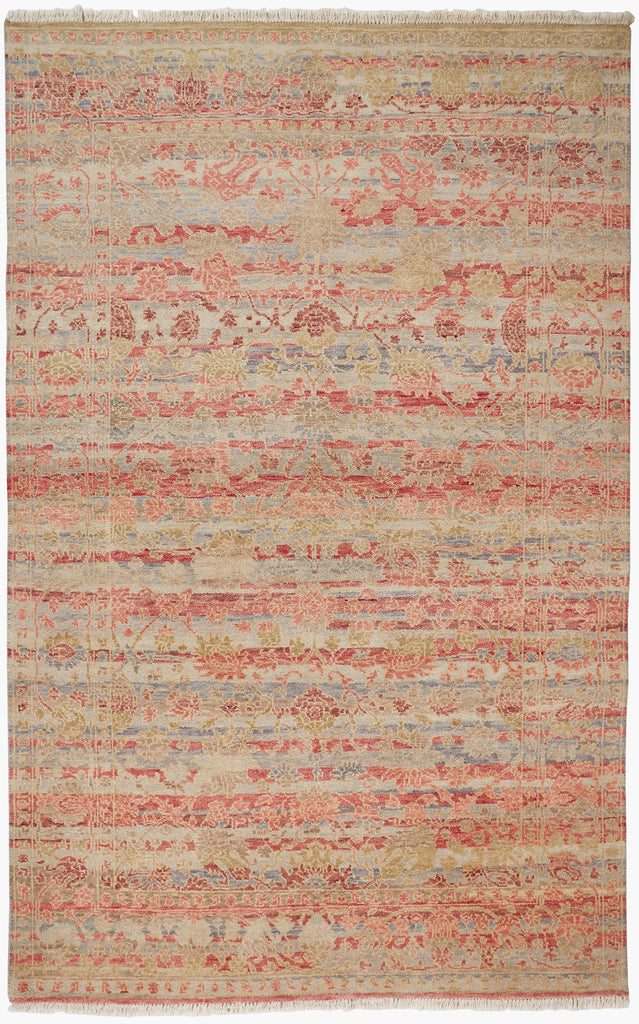 Mariell Transitional Damask Pink Gold Area Rug (7'9" x 9'9")