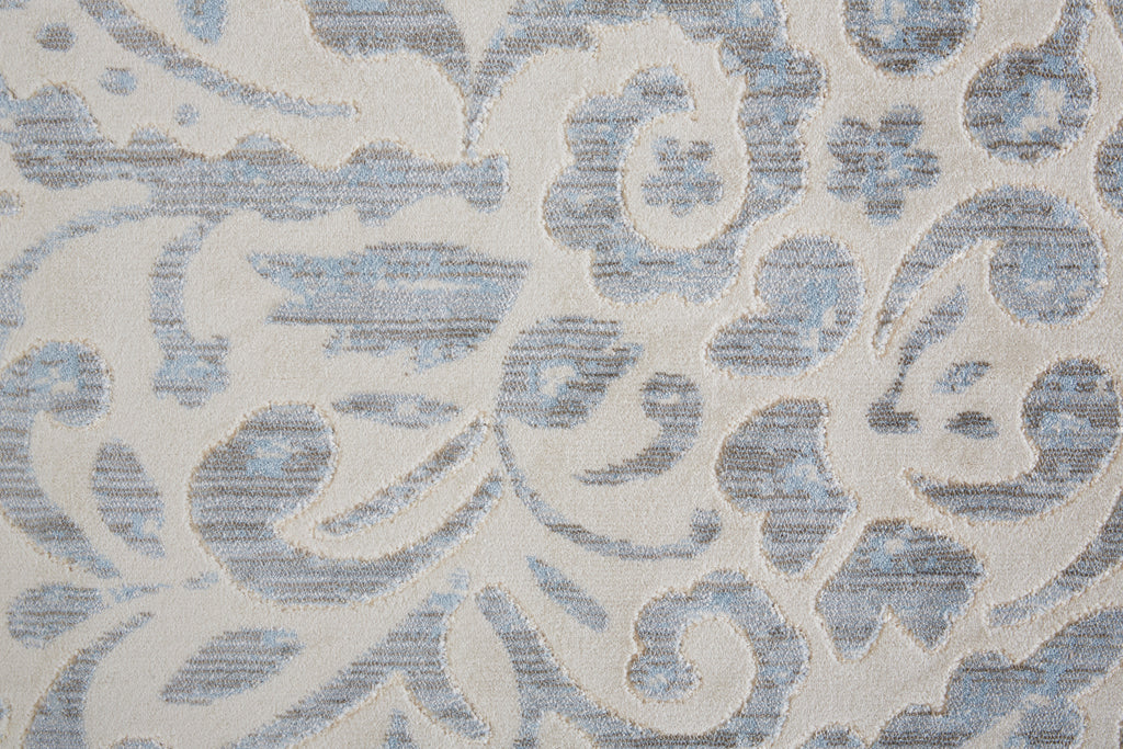 Milton Modern Floral Botanical Blue Ivory Tan Area Rug (2'2" x 4')