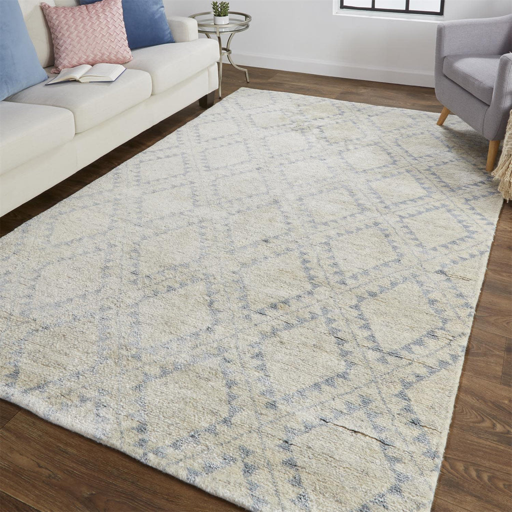 Abytha Transitional Diamond Gray Blue Ivory Area Rug (7'9" x 9'9")