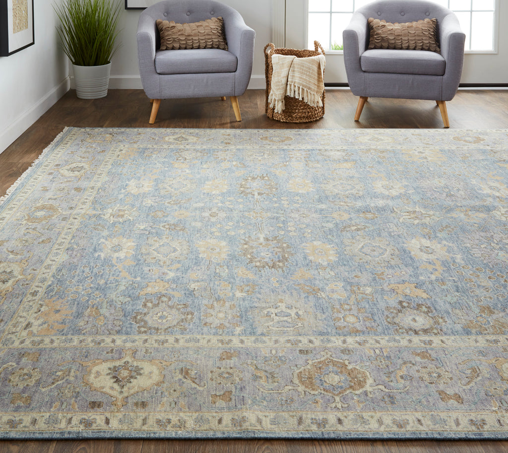 Marabel Traditional Oriental Blue Taupe Ivory Area Rug (5'6" x 8'6")