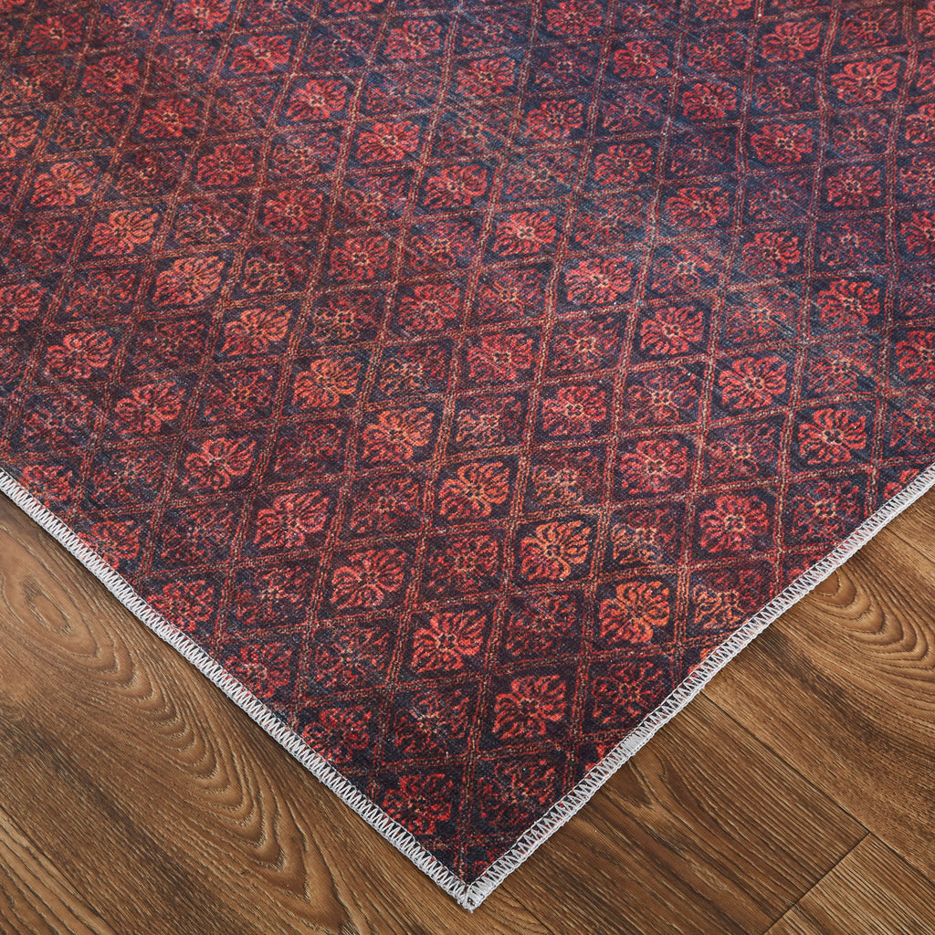 Voss Transitional Diamond Red Gray Area Rug (5'3" x 7'6")