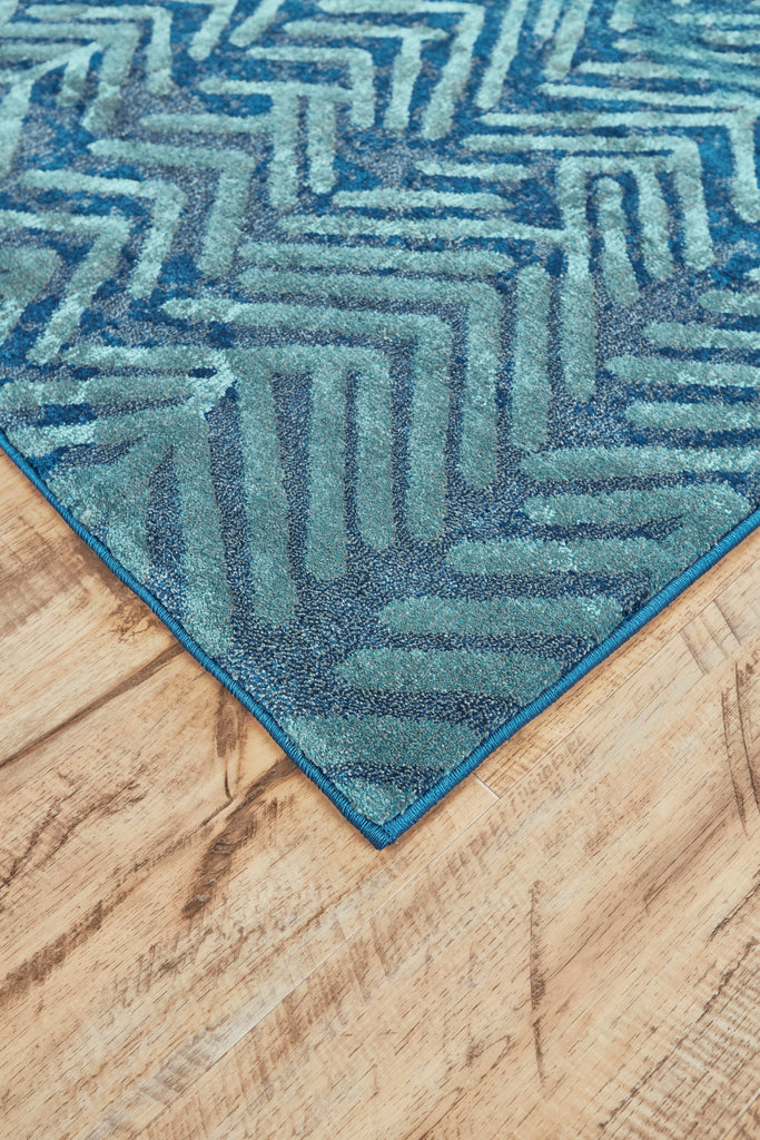 Brixton Modern Herringbone Blue Area Rug (10' x 13'2")