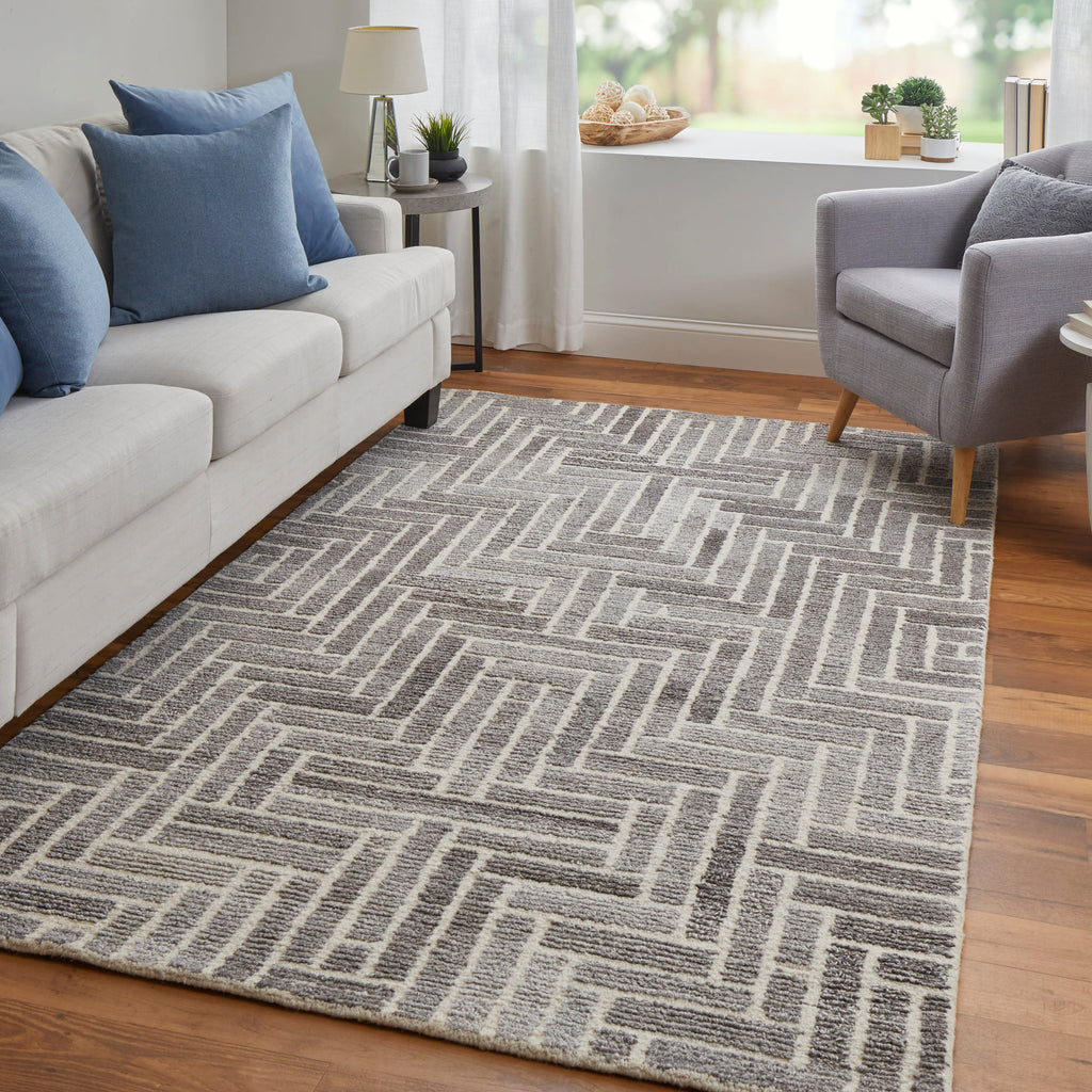 Asher Transitional Geometric Taupe Gray Tan Area Rug (8' x 10')