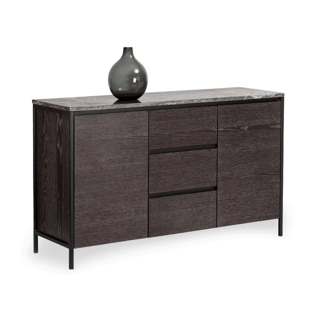 Stamos Sideboard - Black - Grey Marble / Charcoal Grey