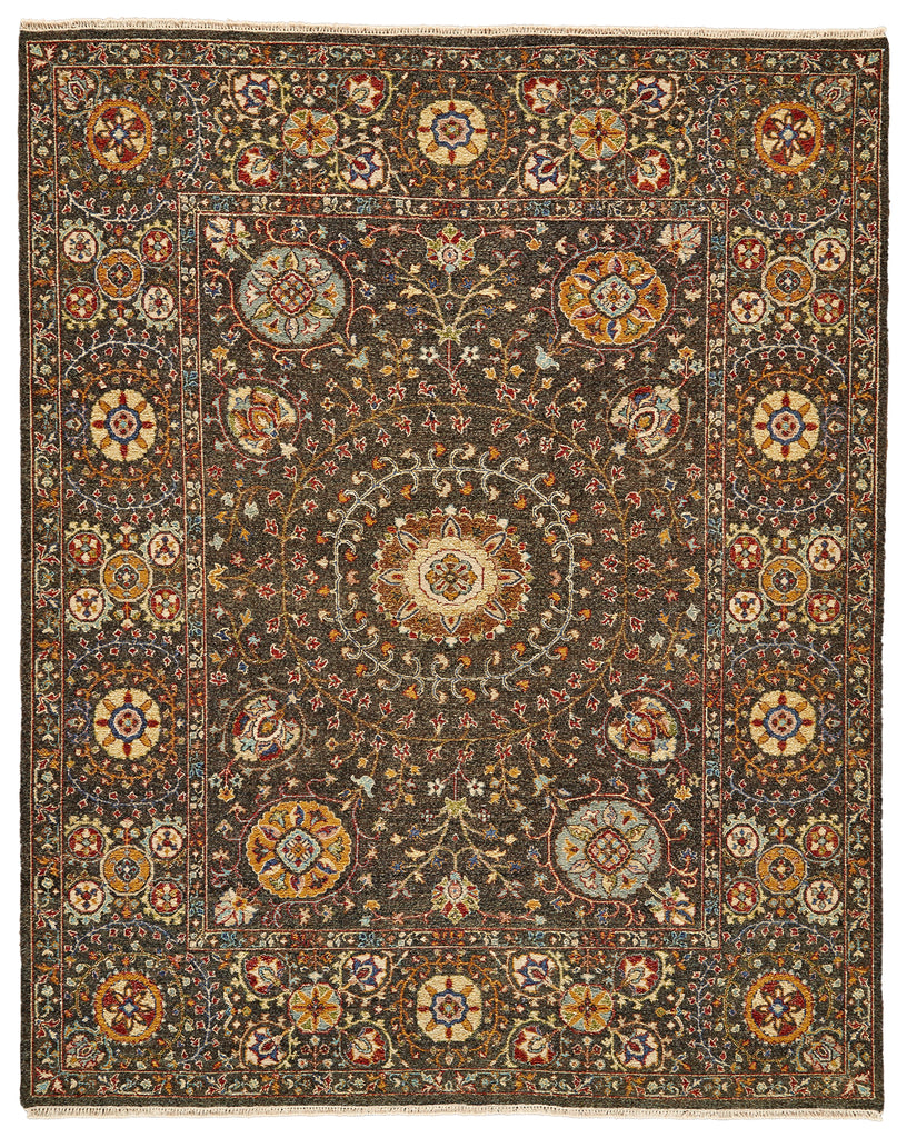 Amherst Traditional Geometric Gray Gold Blue Area Rug (3'6" x 5'6")