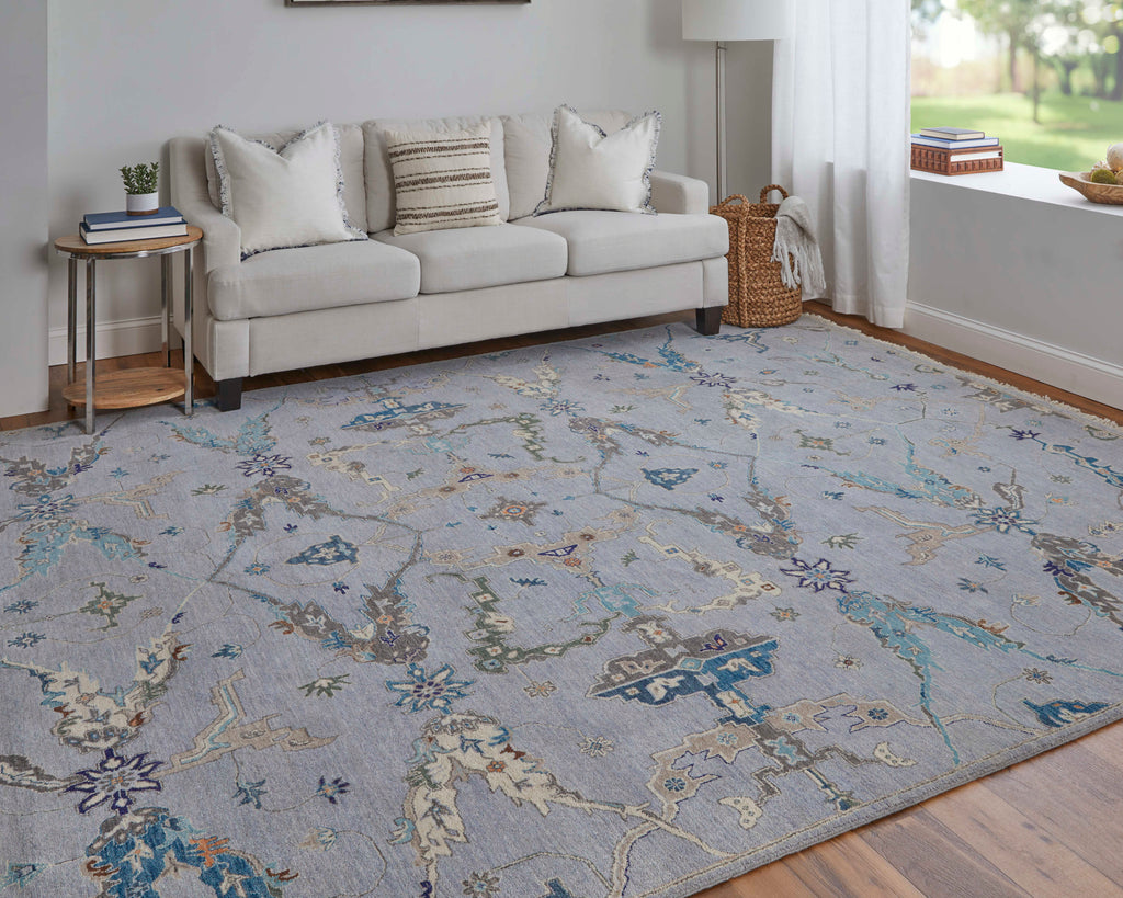 Bhatia Traditional Floral Botanical Gray Blue Taupe Area Rug (11'6" x 17'6")