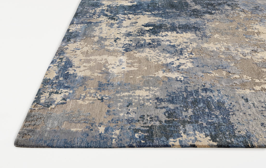 Gia Modern Abstract Blue Gray Ivory Area Rug (9'6" x 13'6")