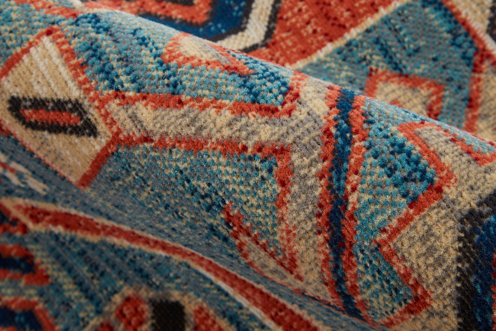 Nolan Transitional Southwestern Blue Red Tan Area Rug (5' x 8')