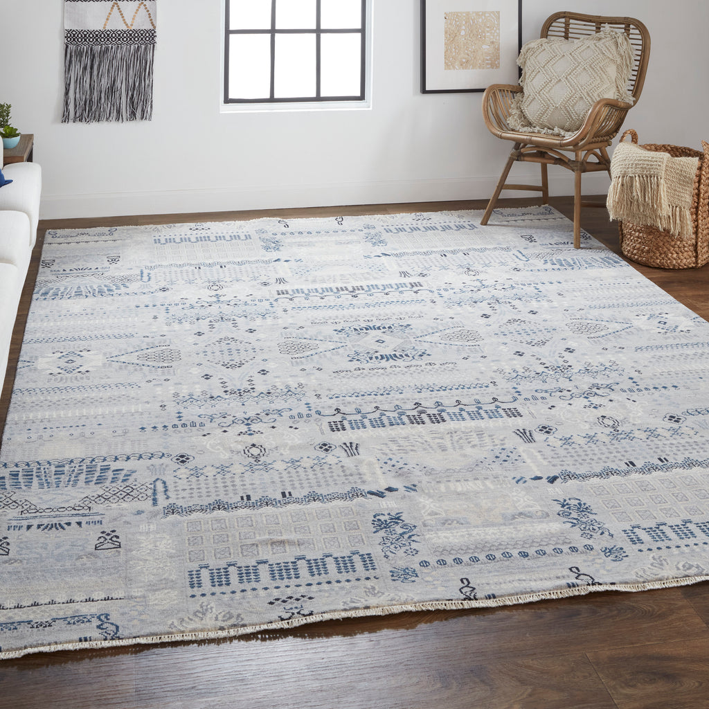 Harmon Transitional Geometric Blue Ivory Gray Area Rug (2' x 3')