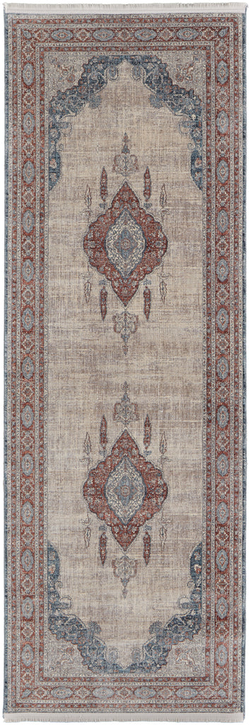 Marquette Transitional Medallion Gray Red Blue Area Rug (2'8" x 12')