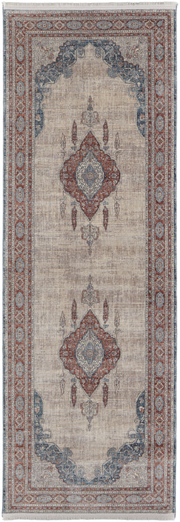 Marquette Transitional Medallion Gray Red Blue Area Rug (9'6" x 12'7")