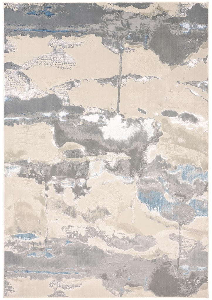 Azure Modern Watercolor Ivory Gray Blue Area Rug (8' x 11' / Pattern 2)