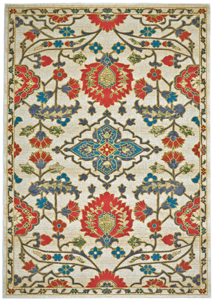 Gustavia Modern Floral Botanical Ivory Red Blue Area Rug (5' x 8')