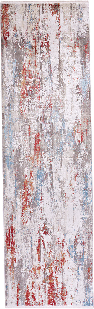 Cadiz Modern Abstract Gray Red Blue Area Rug (3'1" x 10' / Pattern 1)