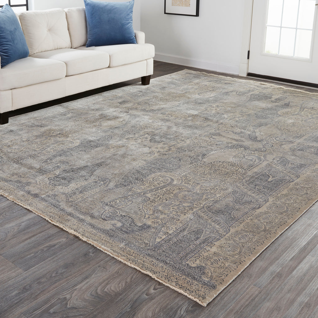 Ouray Traditional Damask Taupe Gray Area Rug (8'6" x 11'6")