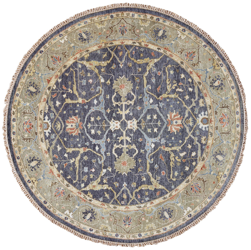 Anders Transitional Oriental Blue Taupe Yellow Area Rug (8' x 8')