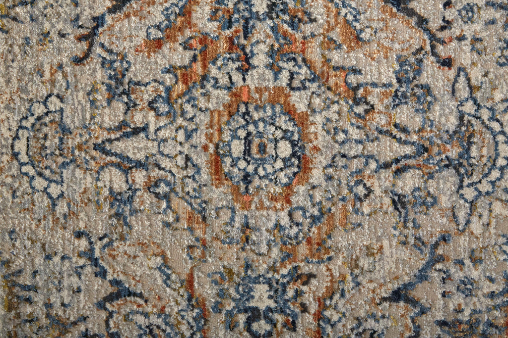 Kaia Transitional Damask Tan Blue Orange Area Rug (2'6" x 8')