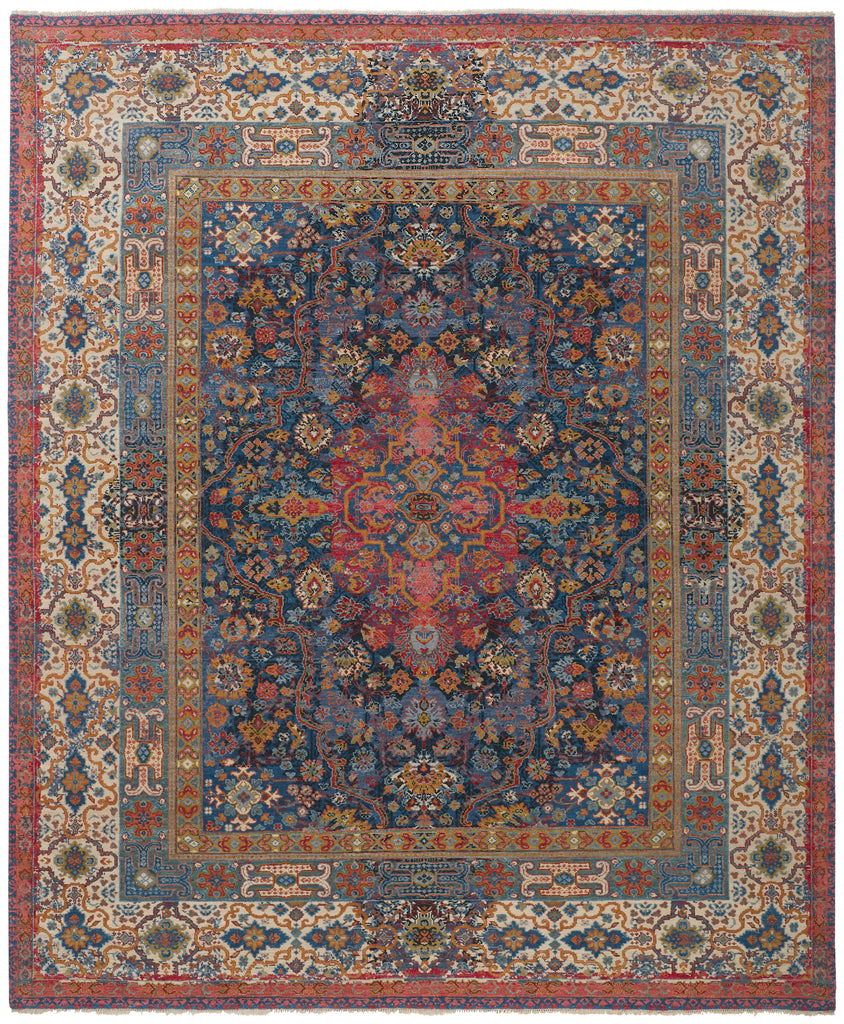 Dalia Luxe Modern Oriental Blue Red Ivory Area Rug (9'6" x 13'6")