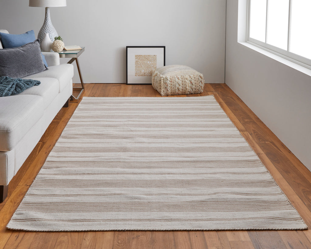 Duprine Transitional Stripes Ivory Taupe Area Rug (5' x 8')