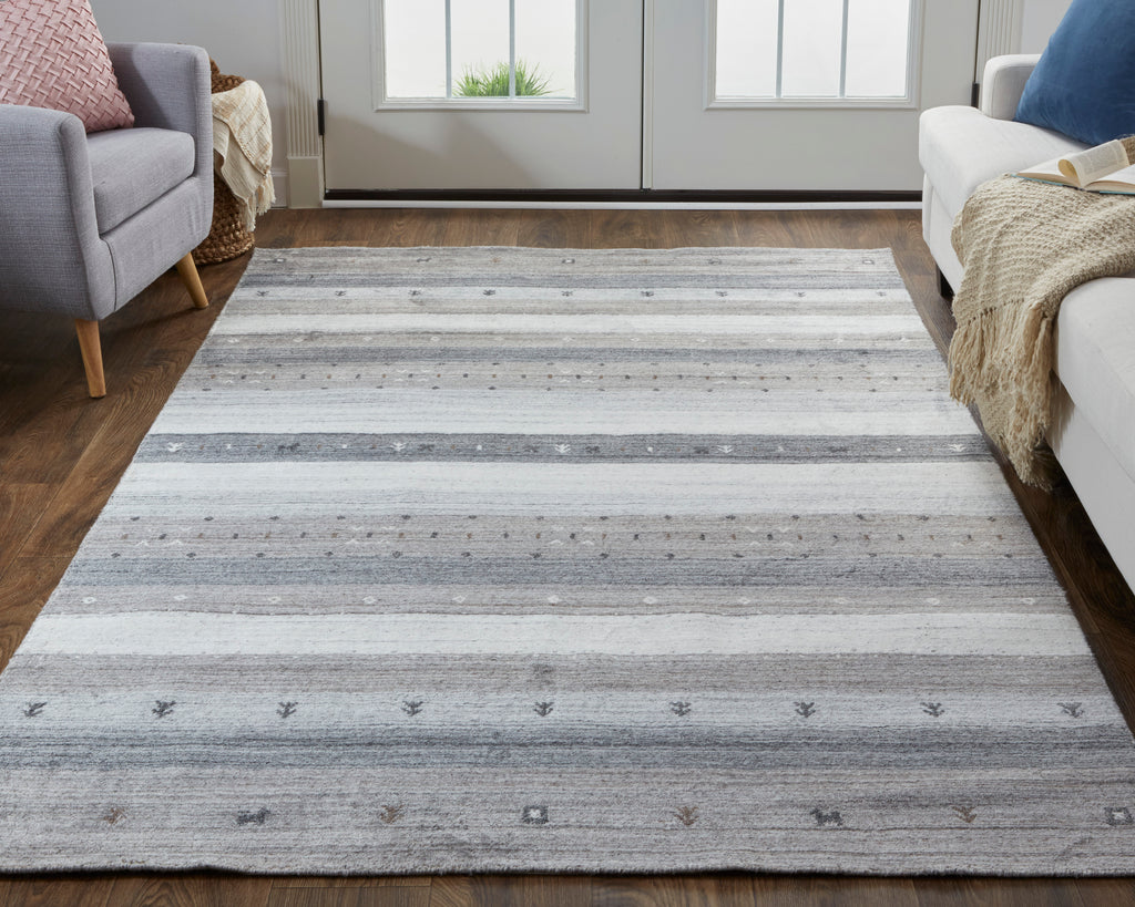 Legacy Transitional Stripes Gray Silver Black Area Rug (3'6" x 5'6")