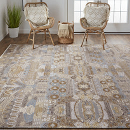 Harmon Transitional Damask Tan Gold Ivory Area Rug (2' x 3')