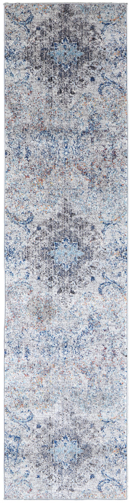 Bellini Transitional Damask Ivory Taupe Blue Area Rug (2' x 10')