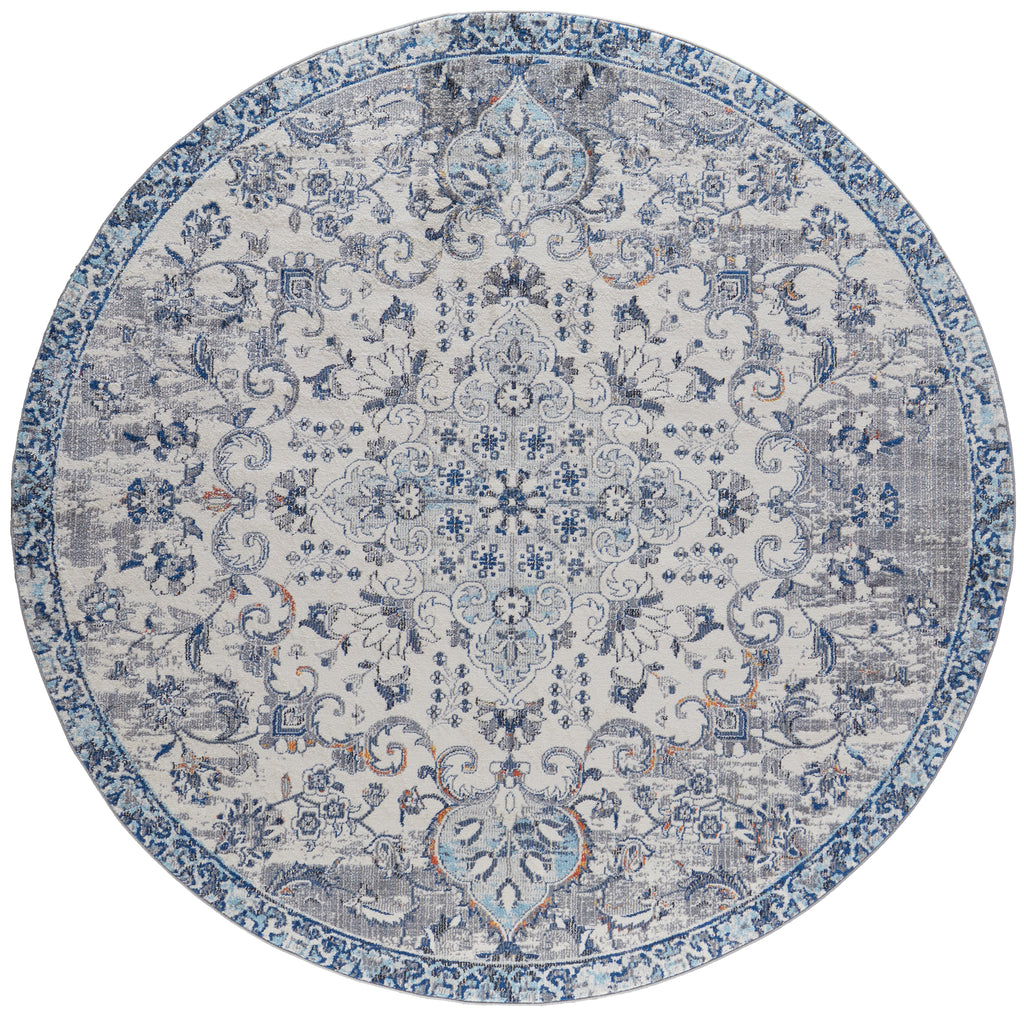 Bellini Transitional Medallion Ivory Gray Blue Area Rug (7'10" x 7'10")