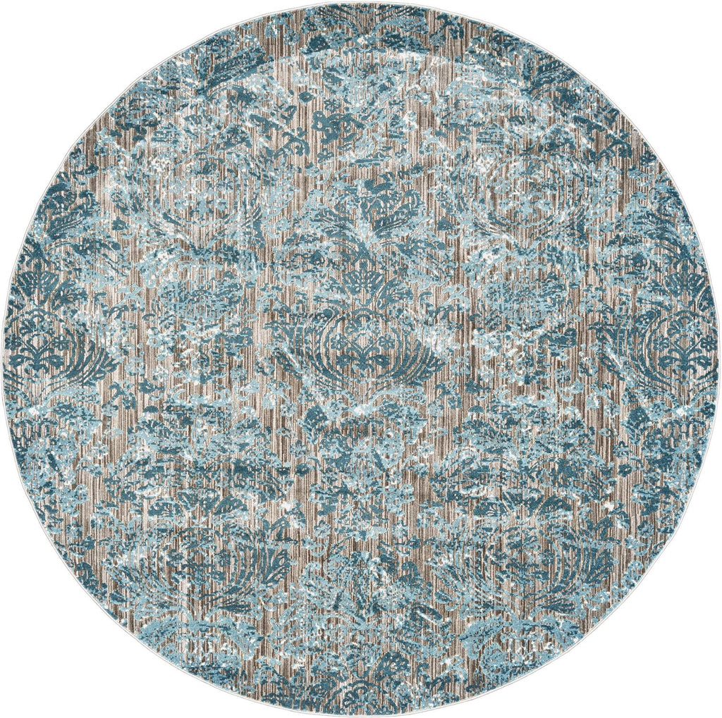 Keats Transitional Distressed Blue Taupe Ivory Area Rug (8'9" x 8'9")