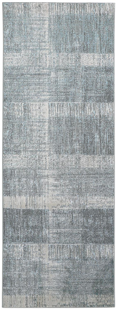 Azure Modern Abstract White Gray Blue Area Rug (2'10" x 7'10")