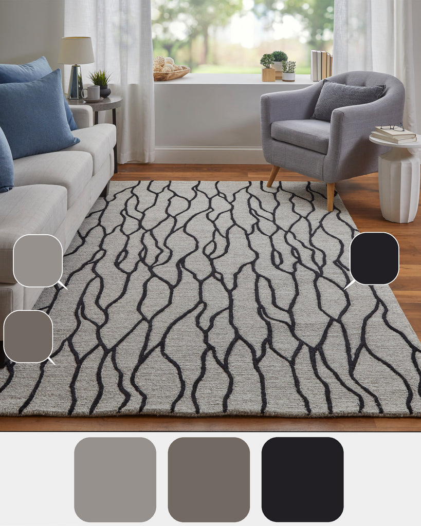 Enzo Transitional Abstract Ivory Black Taupe Area Rug (5' x 8')