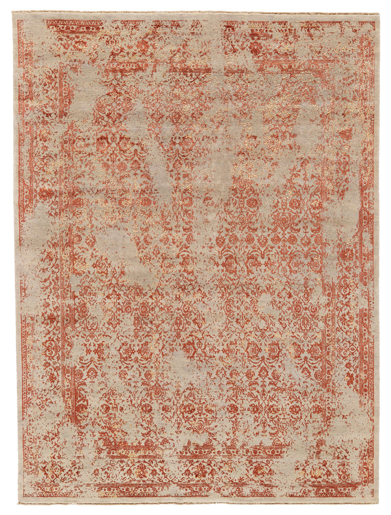 Doshi Transitional Distressed Red Orange Ivory Area Rug (7'9" x 9'9")