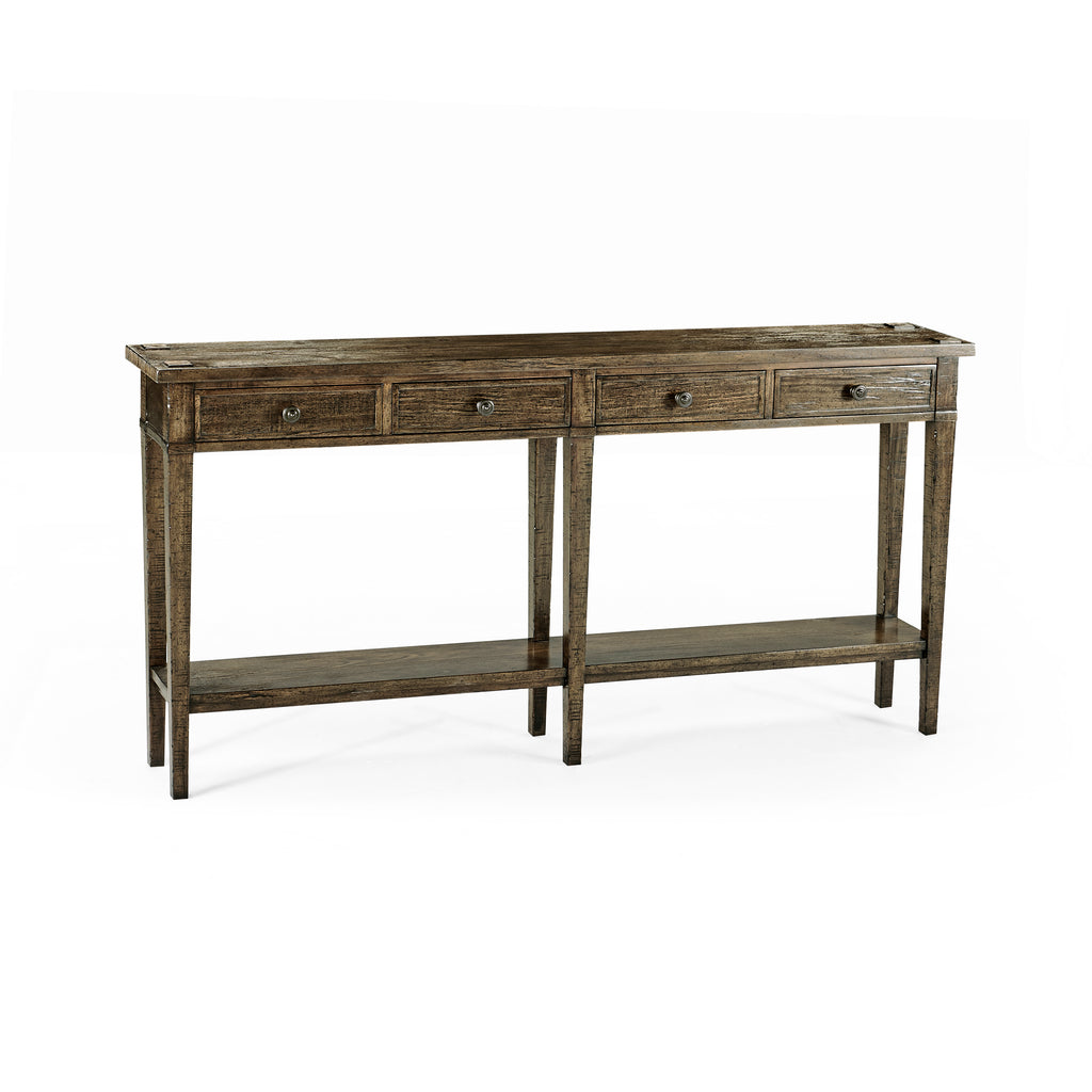 Casual Accents Dark Driftwood Four Drawer Console