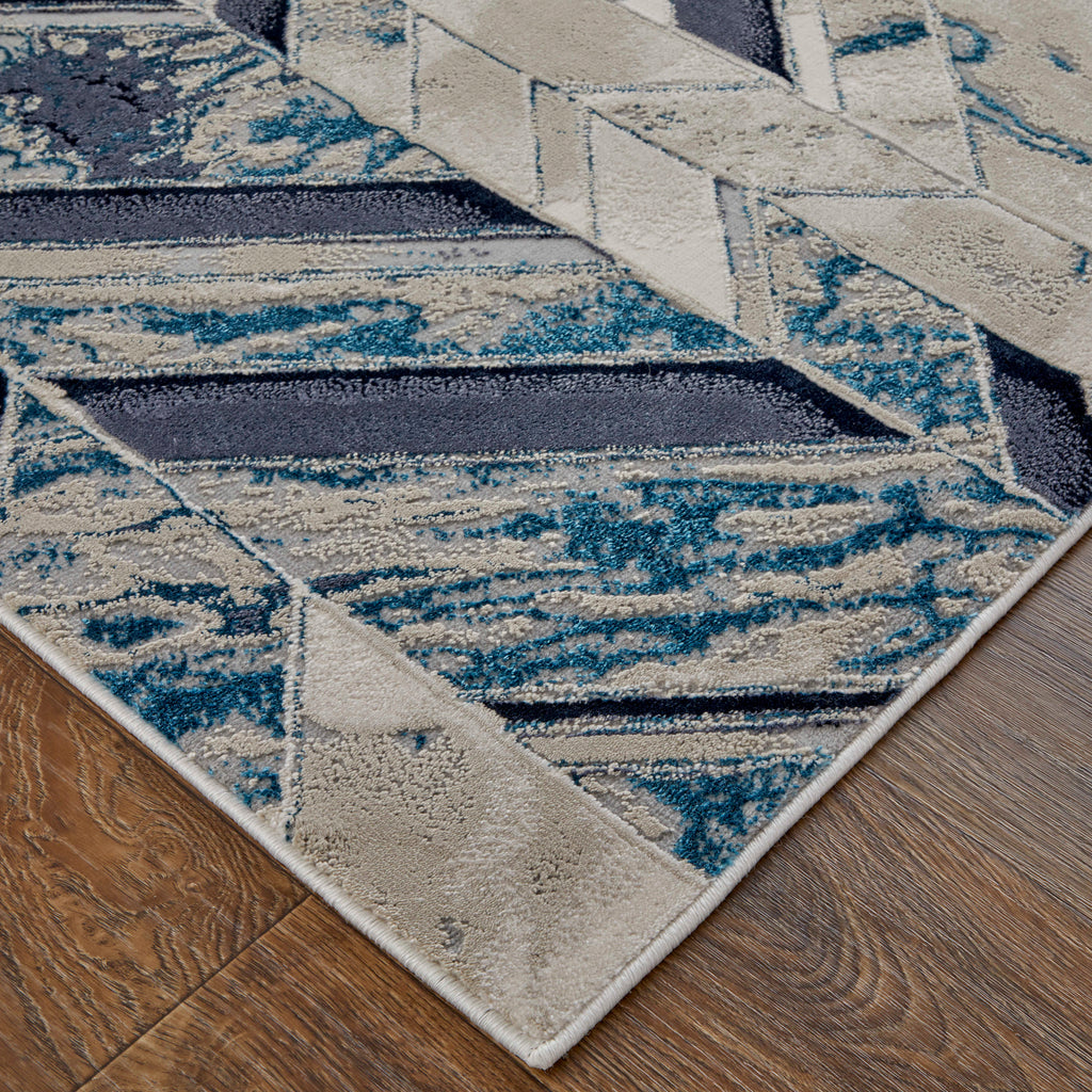 Indio Modern Herringbone Ivory Blue Gray Area Rug (2'10" x 7'10")